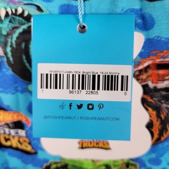 NWT Posh Peanut X Hot Wheels Monster Trucks 18-24 M BasicRacerback Romper Bamboo - Picture 8 of 8